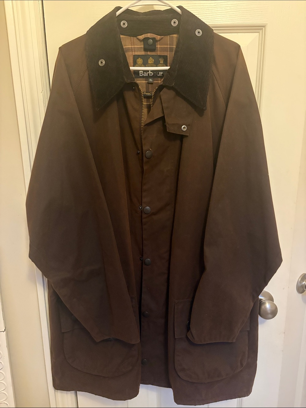 Barbour Brown Waxed Field Coat with Dark Corduroy Collar